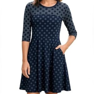 Nina Leonard Playful Classic Navy & Grey Polka Dot Mini Dress Size L